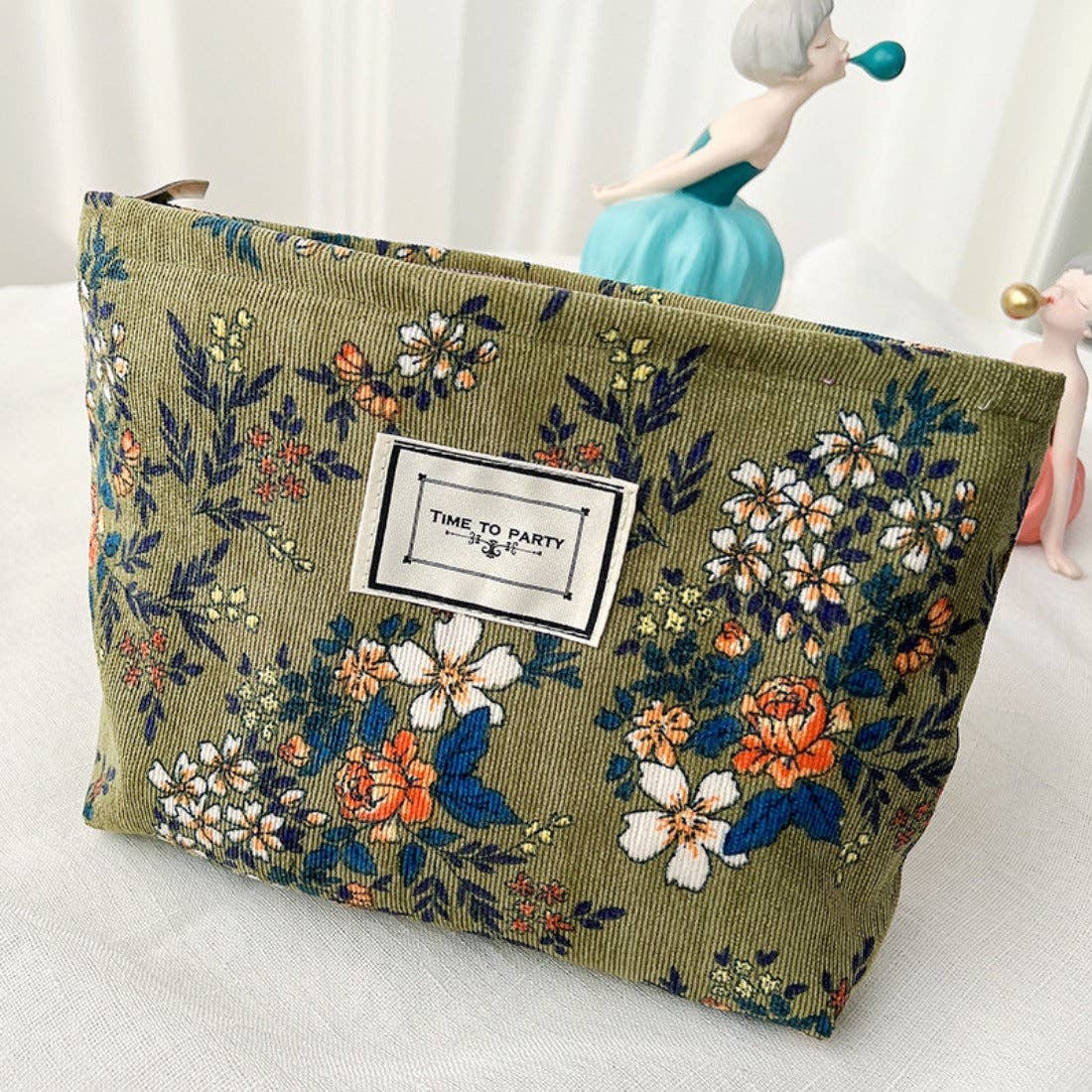 Funkyrel - Cosbai Corduroy Floral Cosmetic & Storage Bag