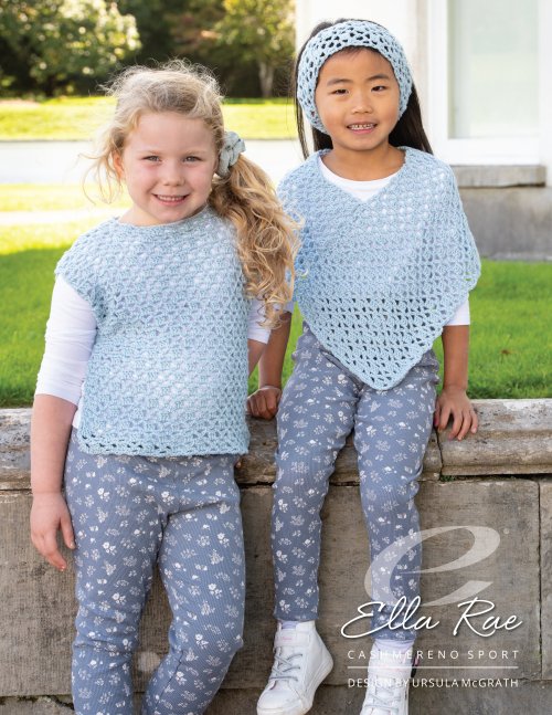 Ella Rae Cashmereno Sport - Penny Girls Crochet Poncho, Top & Headband Pattern