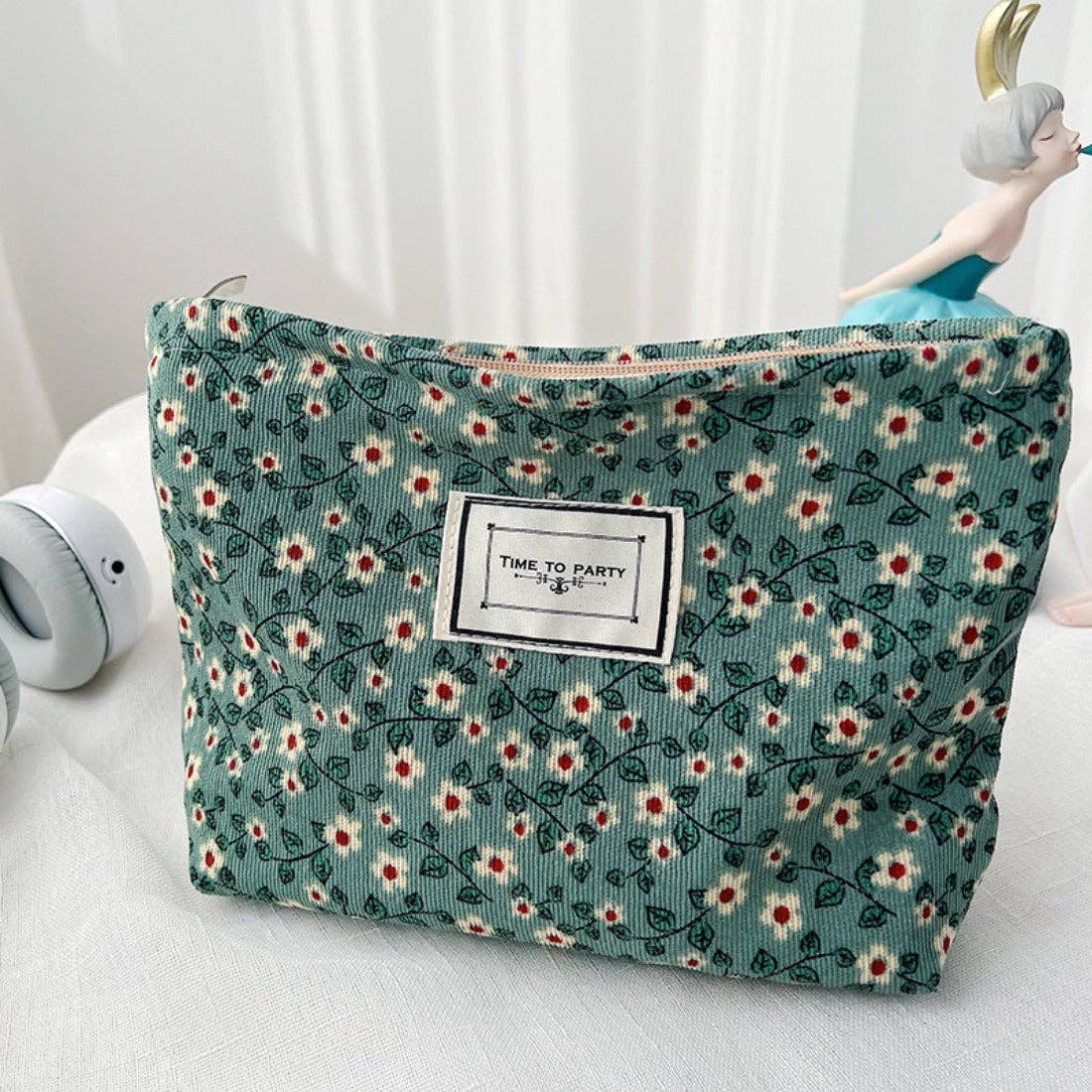 Funkyrel - Cosbai Corduroy Floral Cosmetic & Storage Bag