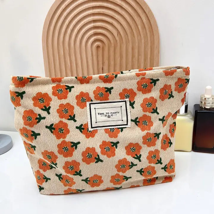 Funkyrel - Cosbai Corduroy Floral Cosmetic & Storage Bag